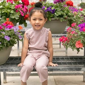 Super cute matching girl checkered set in purple | size 3Y